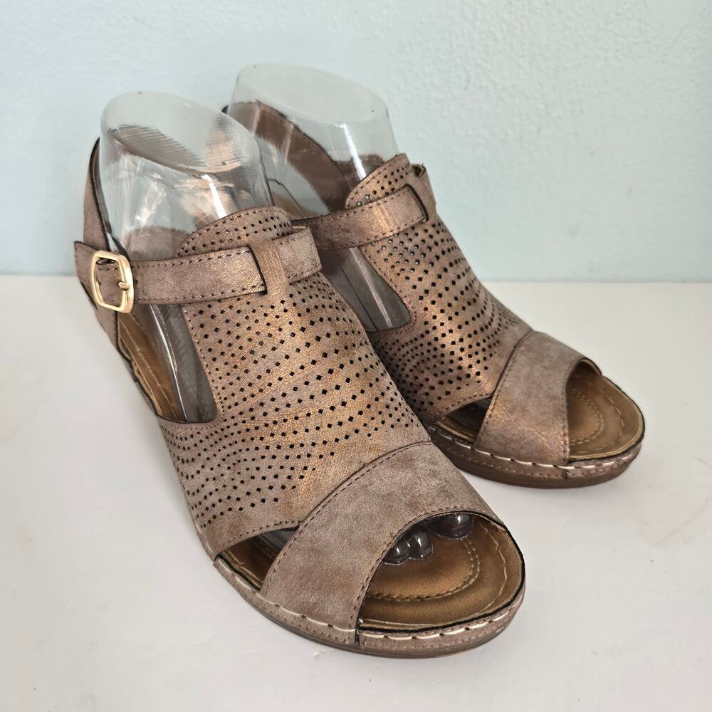 Patrizia Jeneva Slingback Sandal Women's 8.5 Taupe Bronze Perforated Summer Boho